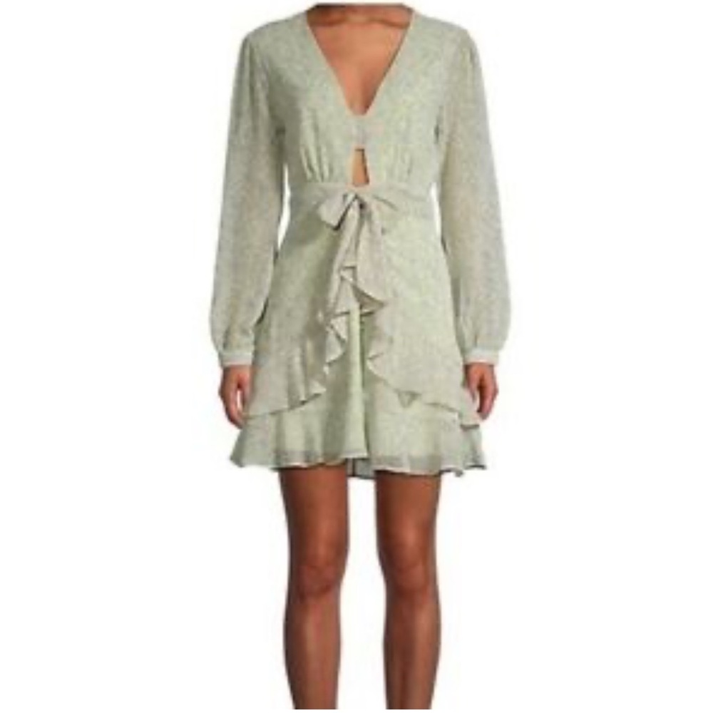 DESIGN LAB Light Green Floral Print Long Sleeve Dress Womens SZ Large BRAND NEW